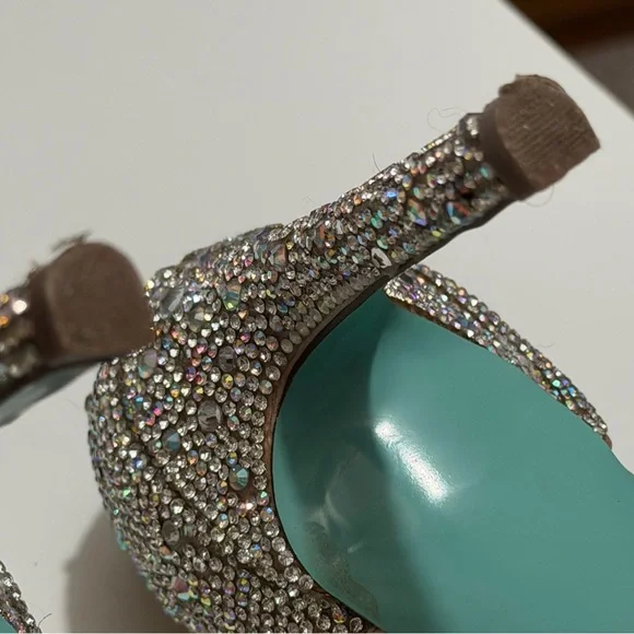 Blue by Betsey Johnson Iris Rhinestone Ankle Pumps Sz 10 Crystal Embellished - Picture 8 of 10